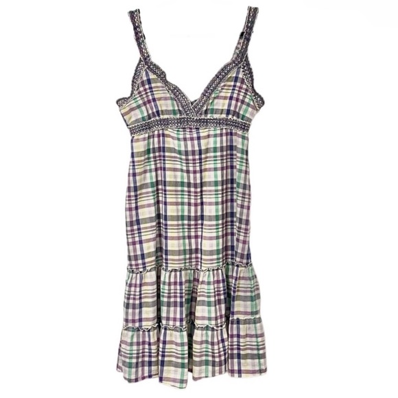 Aritzia | Talula Plaid Ruffle Cotton Midi Dress Sleeveless Small - Picture 1 of 7